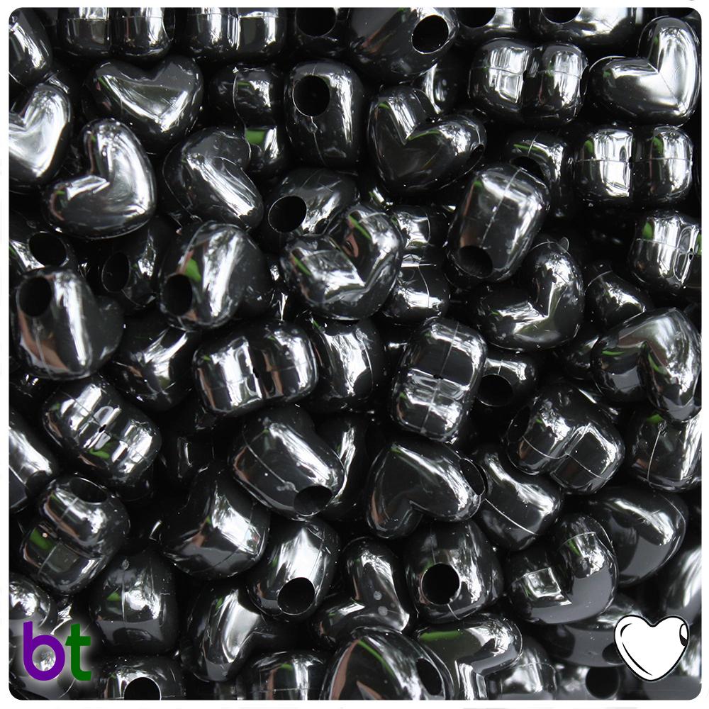 Black Opaque 12mm Heart (HH) Pony Beads (50pcs)