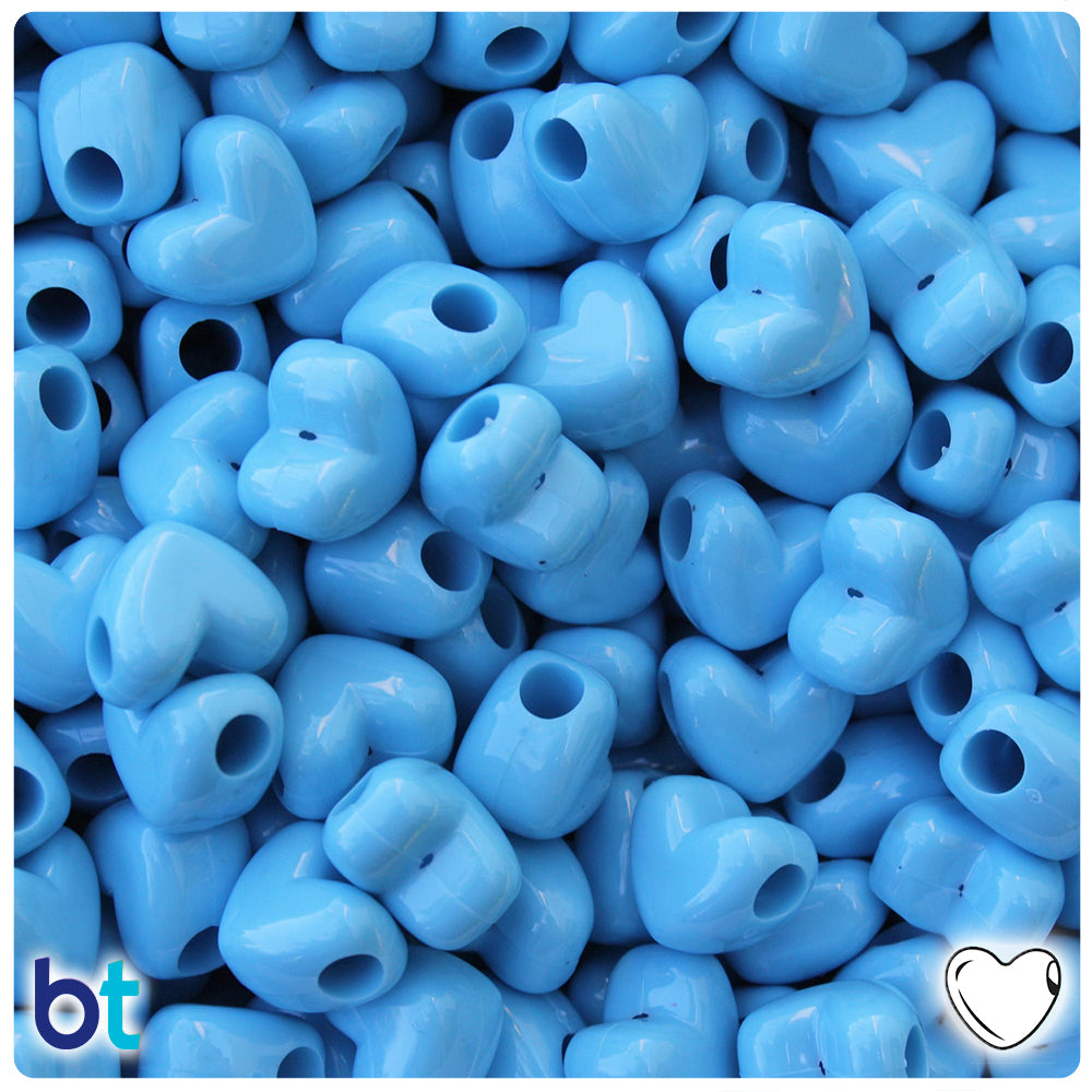 Baby Blue Opaque 12mm Heart (HH) Pony Beads (250pcs)