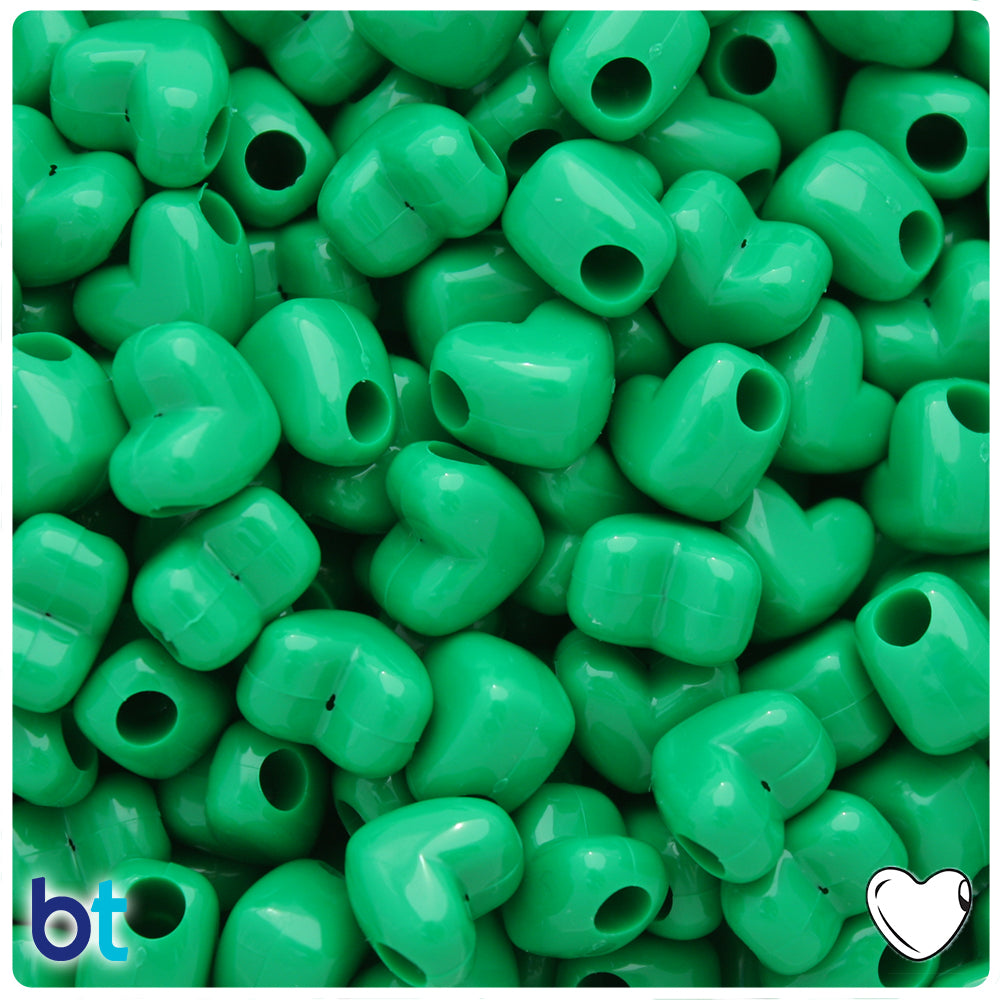 Green Opaque 12mm Heart (HH) Pony Beads (50pcs)