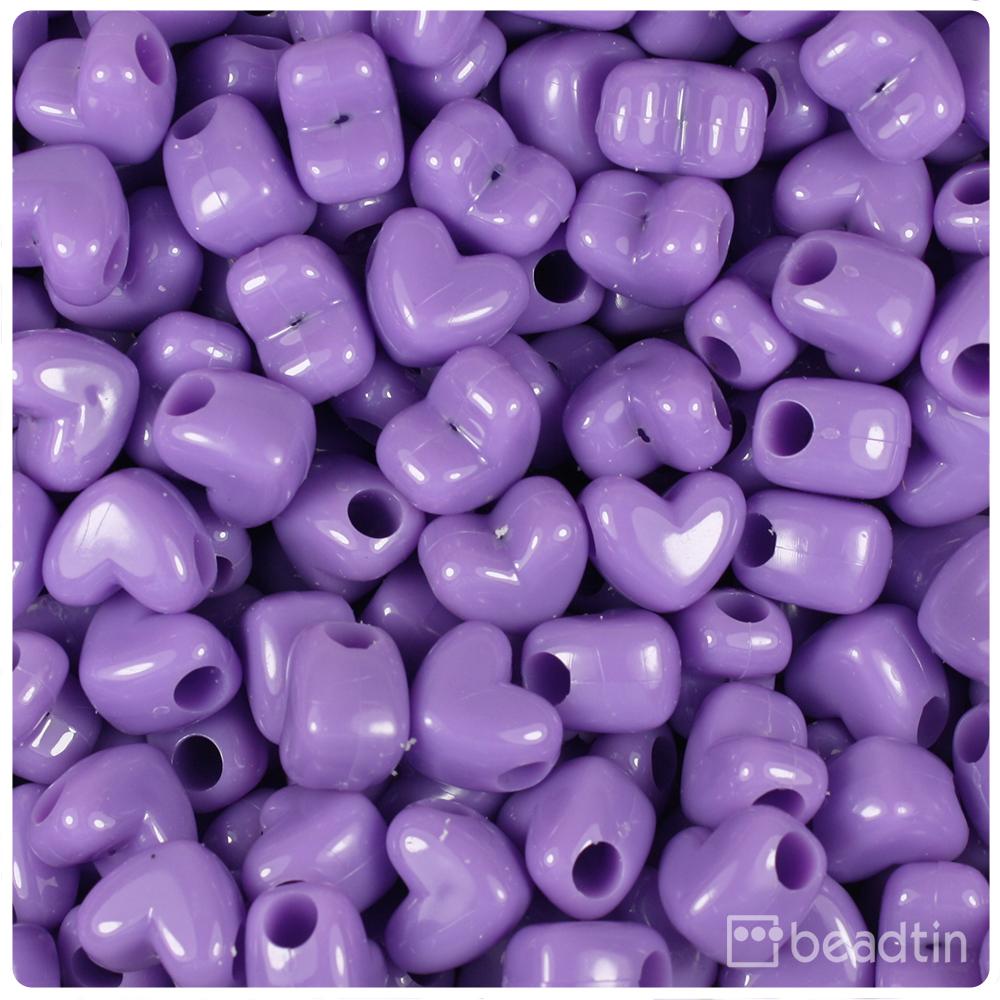 Lilac Opaque 12mm Heart (HH) Pony Beads (50pcs)