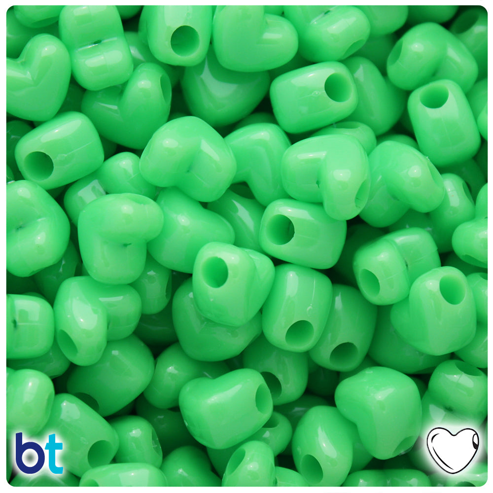 Lime Opaque 12mm Heart (HH) Pony Beads (250pcs)