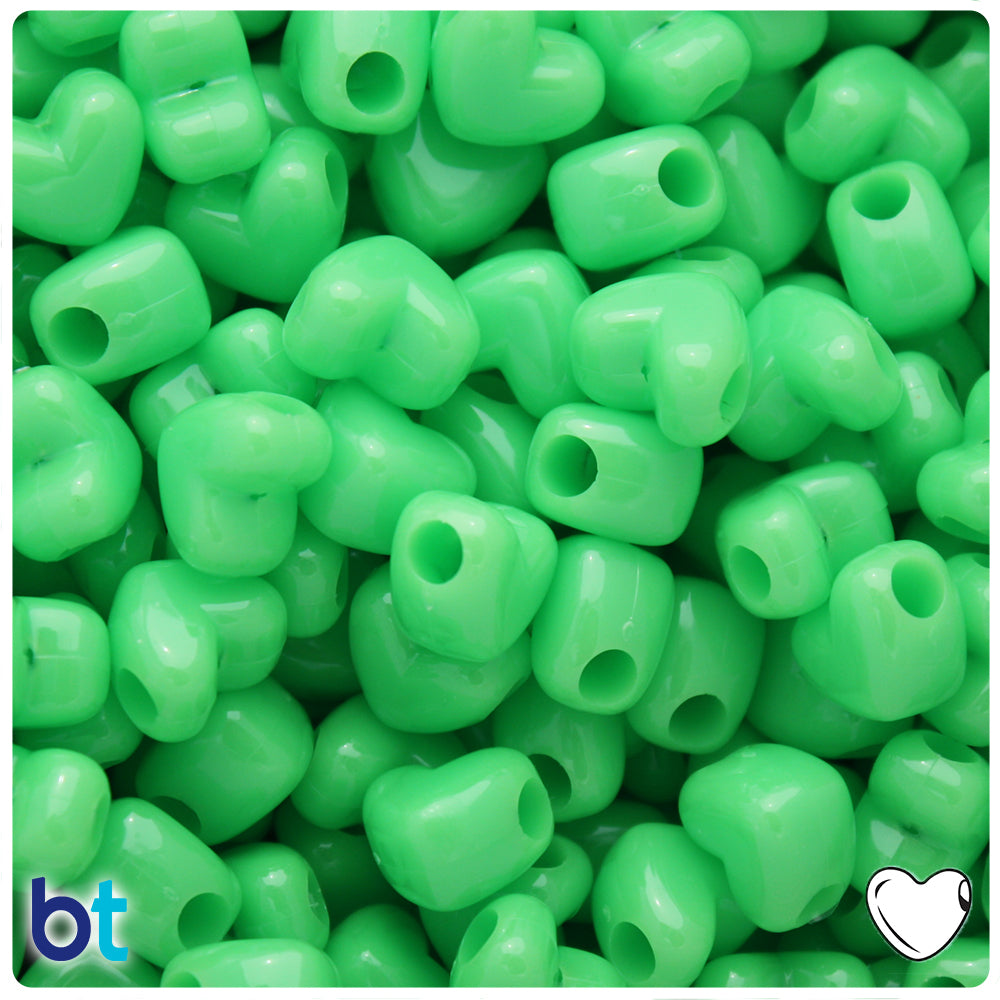 Lime Opaque 12mm Heart (HH) Pony Beads (50pcs)