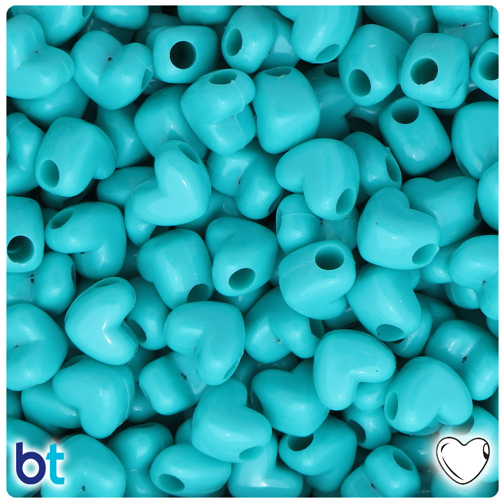 Light Turquoise Opaque 12mm Heart (HH) Pony Beads (250pcs)