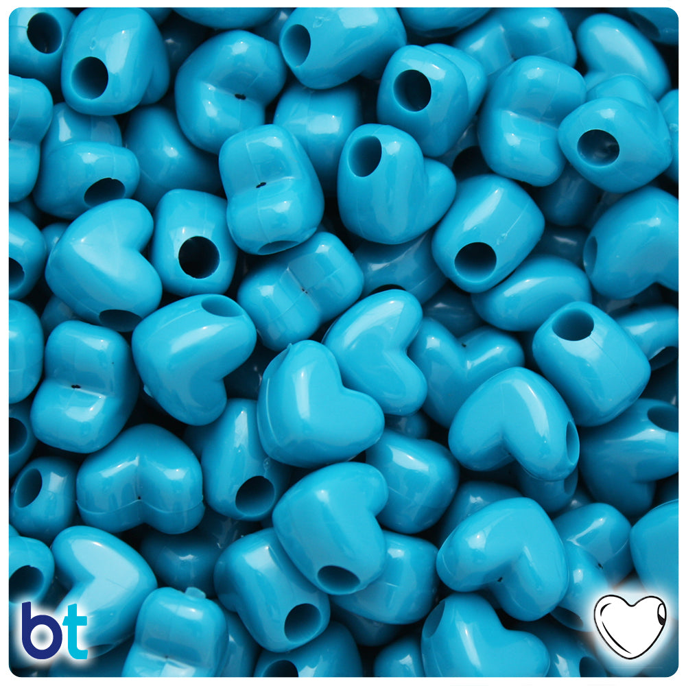 Dark Turquoise Opaque 12mm Heart (HH) Pony Beads (250pcs)