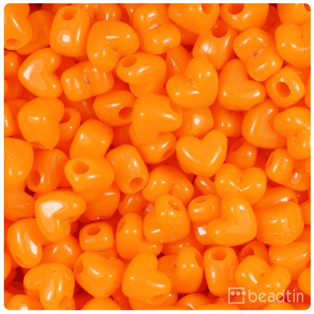 Orange Opaque 12mm Heart (HH) Pony Beads (50pcs)