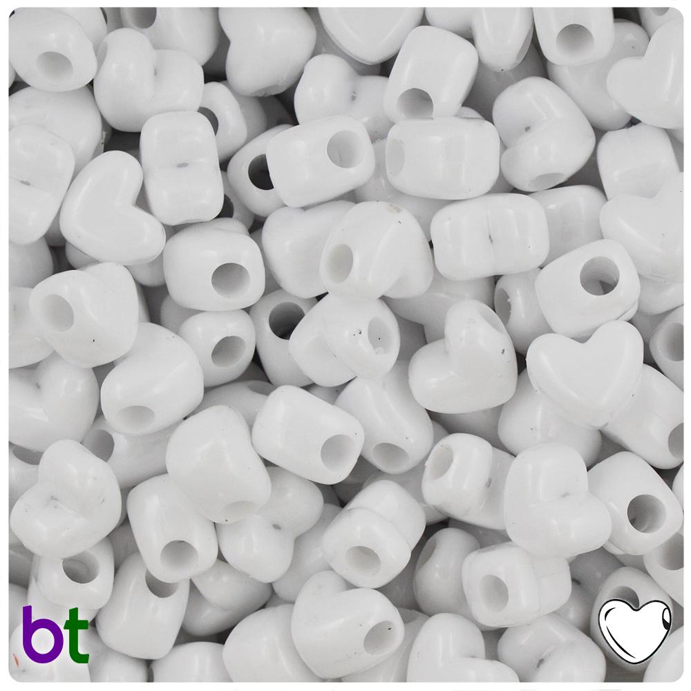 Bright White Opaque 12mm Heart (HH) Pony Beads (50pcs)