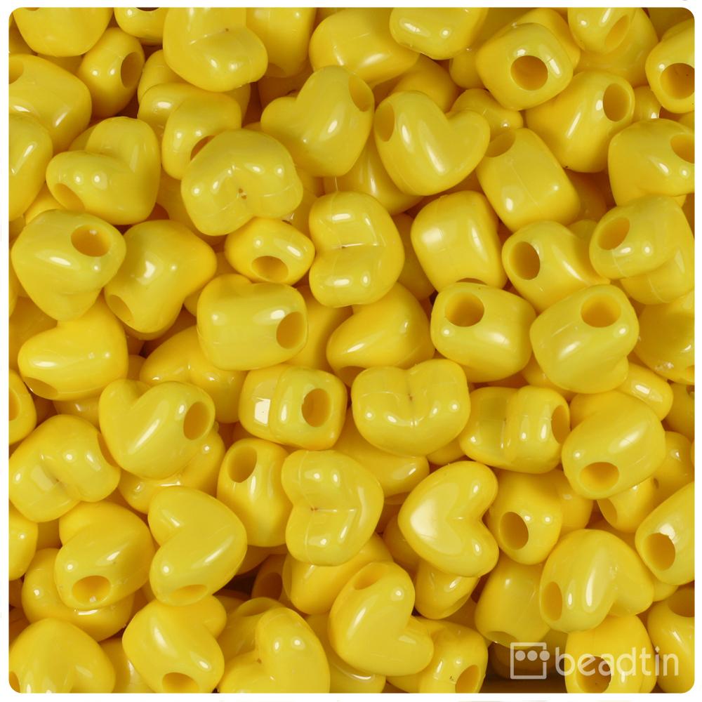 Yellow Opaque 12mm Heart (HH) Pony Beads (50pcs)