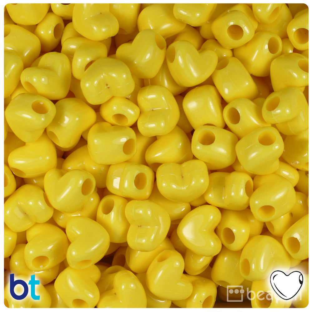 Yellow Opaque 12mm Heart (HH) Pony Beads (250pcs)