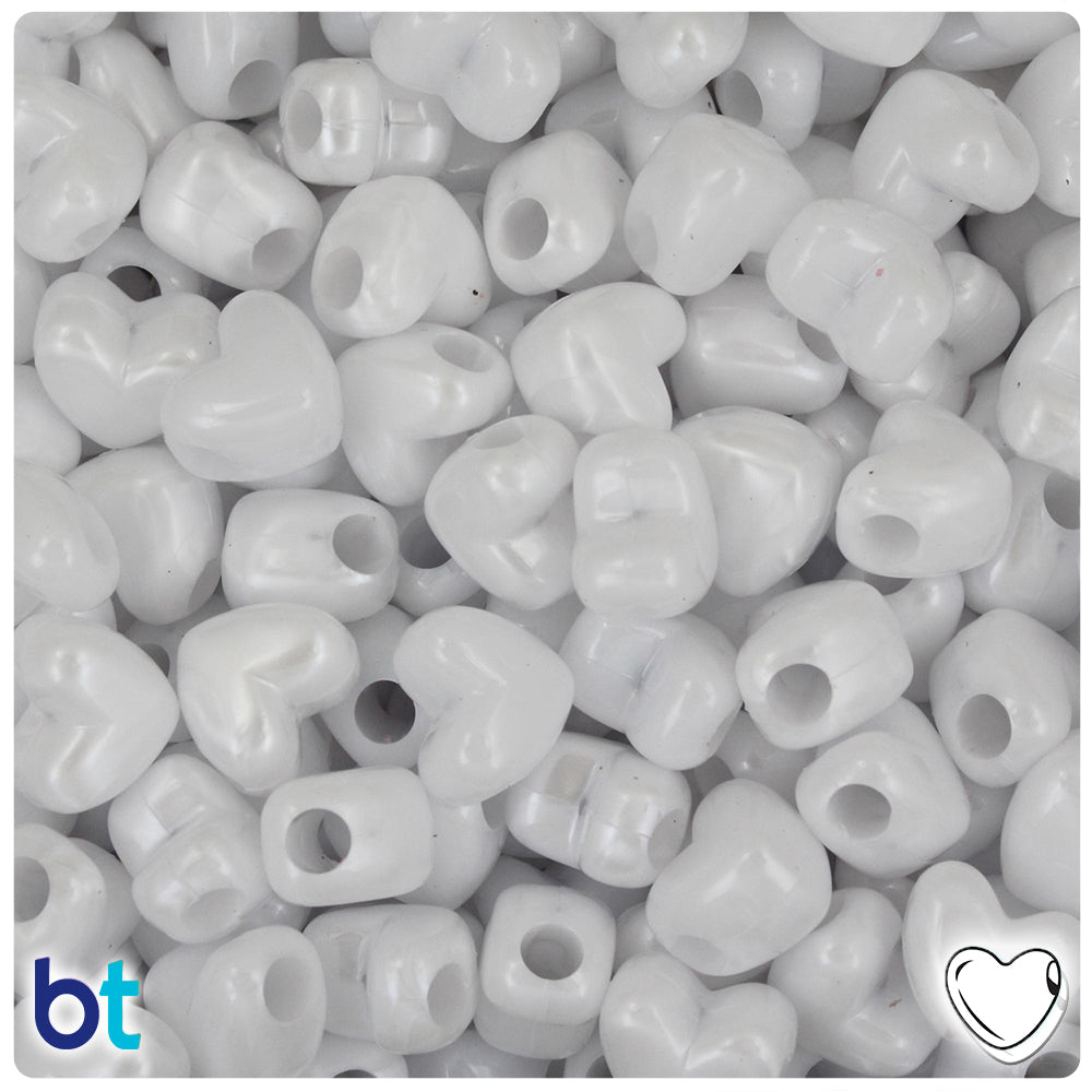 White Pearl 12mm Heart (HH) Pony Beads (250pcs)