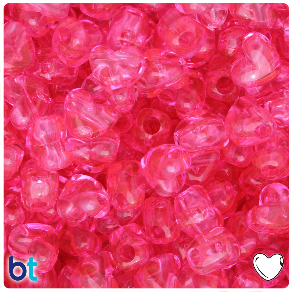 Medium Pink Transparent 12mm Heart (HH) Pony Beads (50pcs)