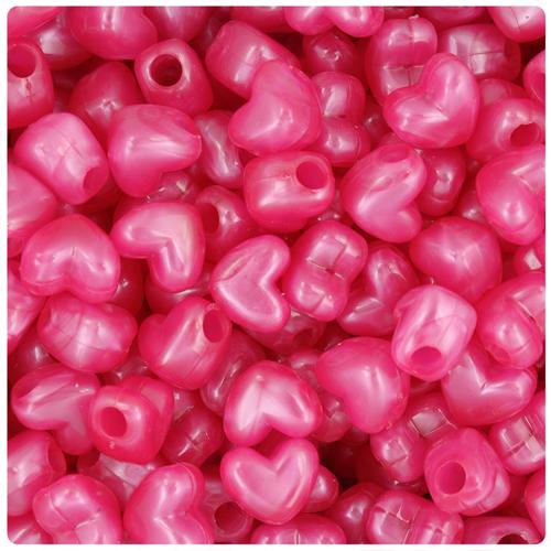 Hot Pink Pearl 12mm Heart (HH) Pony Beads (50pcs)
