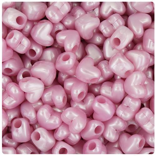Light Pink Pearl 12mm Heart (HH) Pony Beads (50pcs)