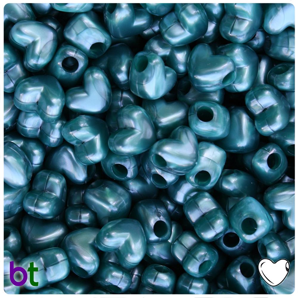Teal Pearl 12mm Heart (HH) Pony Beads (50pcs)