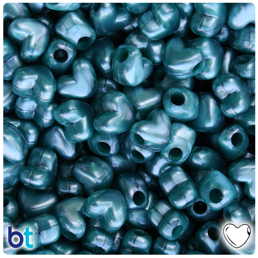 Teal Pearl 12mm Heart (HH) Pony Beads (250pcs)