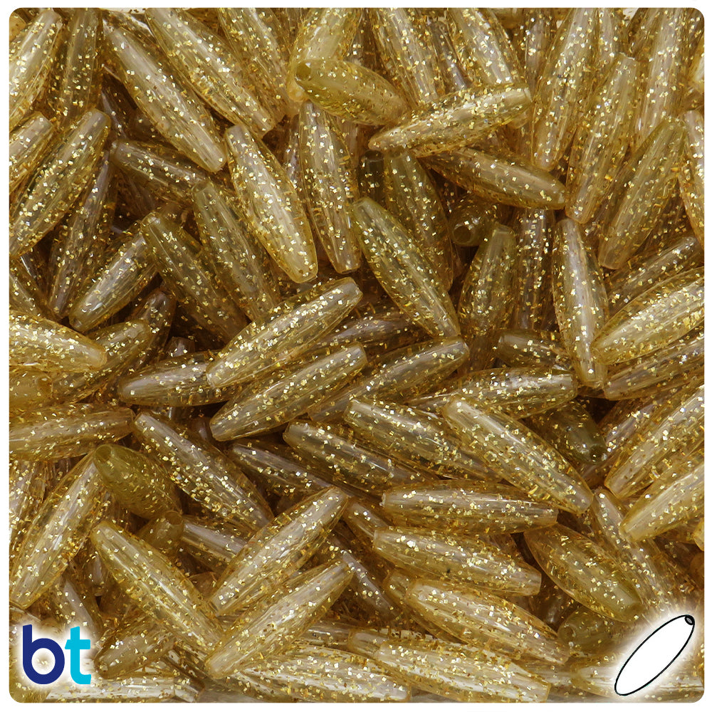 Gold Sparkle 19mm Spaghetti Plastic Beads (150pcs)