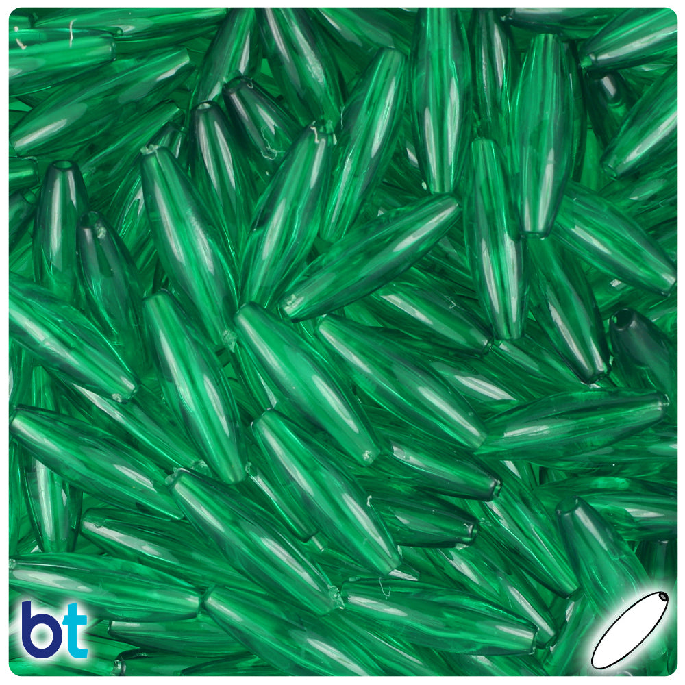 Emerald Transparent 19mm Spaghetti Plastic Beads (150pcs)