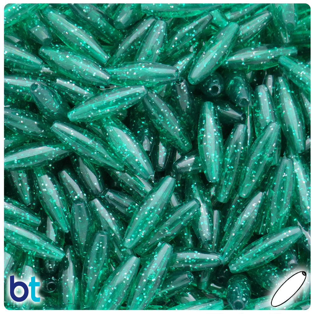 Emerald Sparkle 19mm Spaghetti Plastic Beads (150pcs)