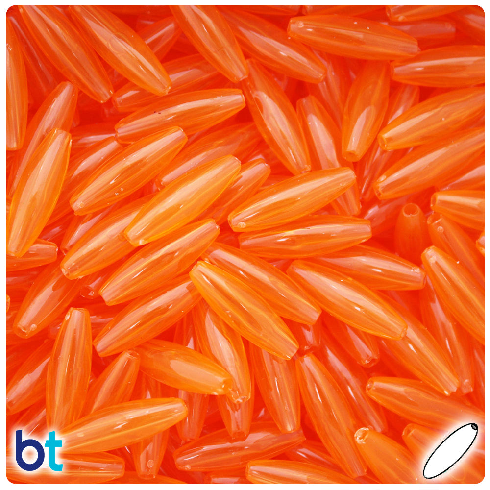 Orange Transparent 19mm Spaghetti Plastic Beads (150pcs)