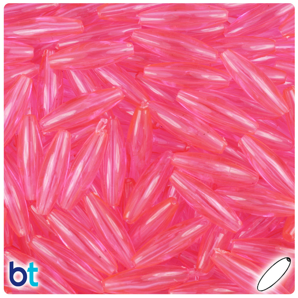 Pink Transparent 19mm Spaghetti Plastic Beads (150pcs)