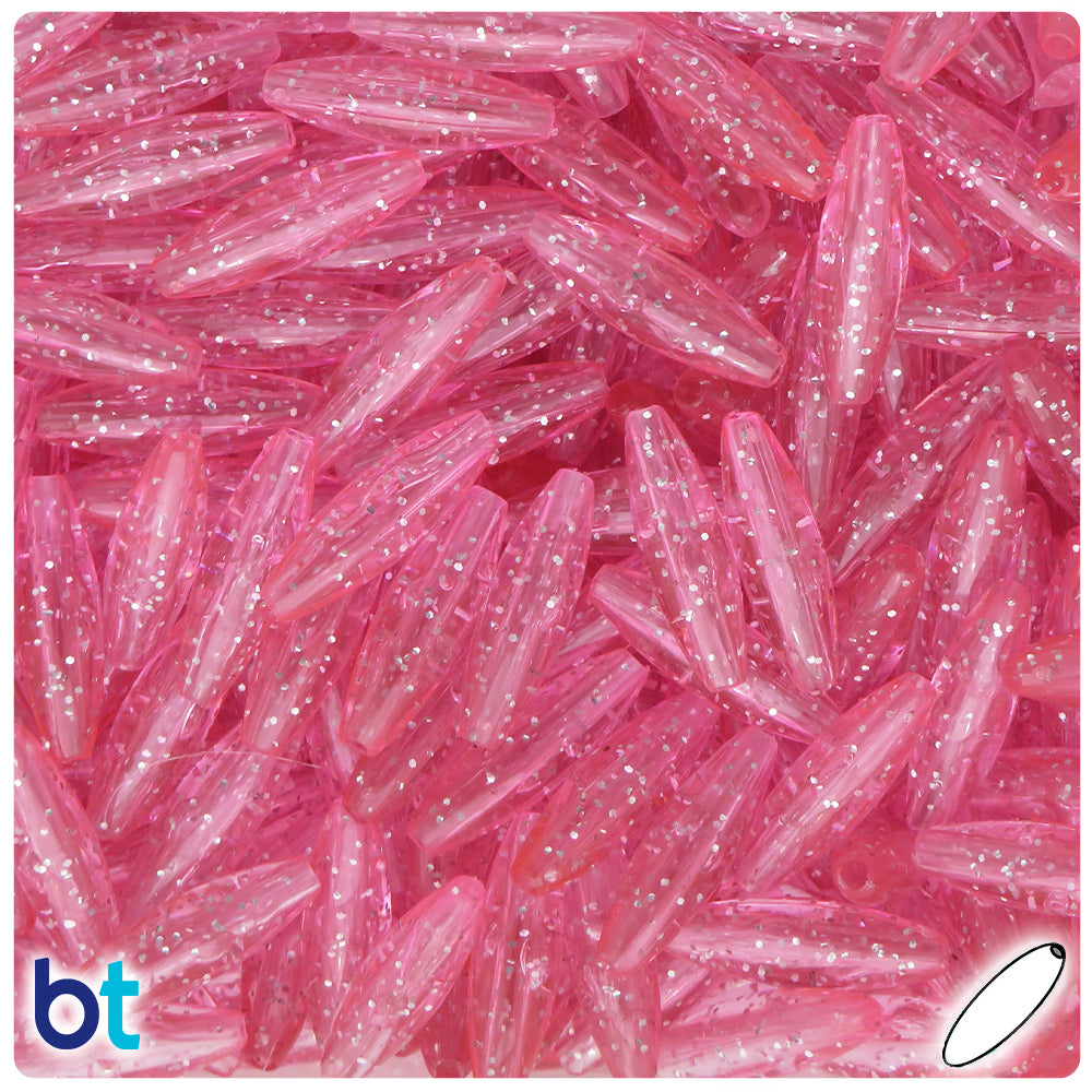 Pink Sparkle 19mm Spaghetti Plastic Beads (150pcs)