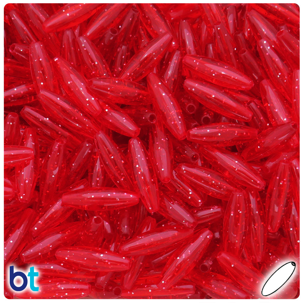 Ruby Sparkle 19mm Spaghetti Plastic Beads (150pcs)