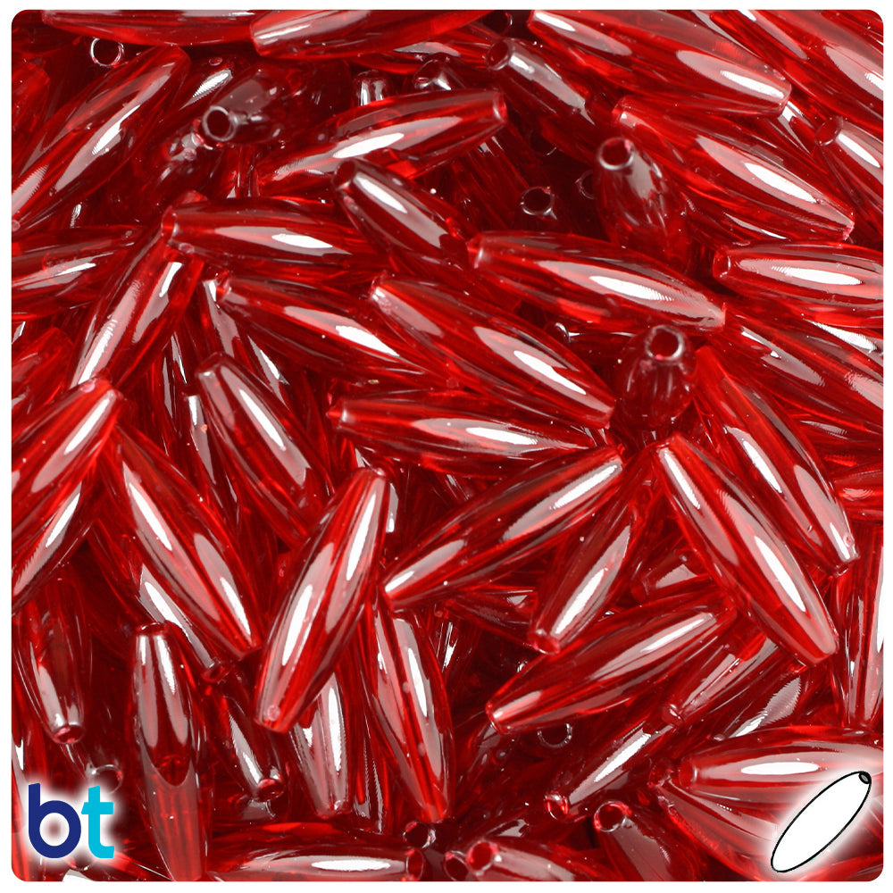 Dark Ruby Transparent 19mm Spaghetti Plastic Beads (150pcs)