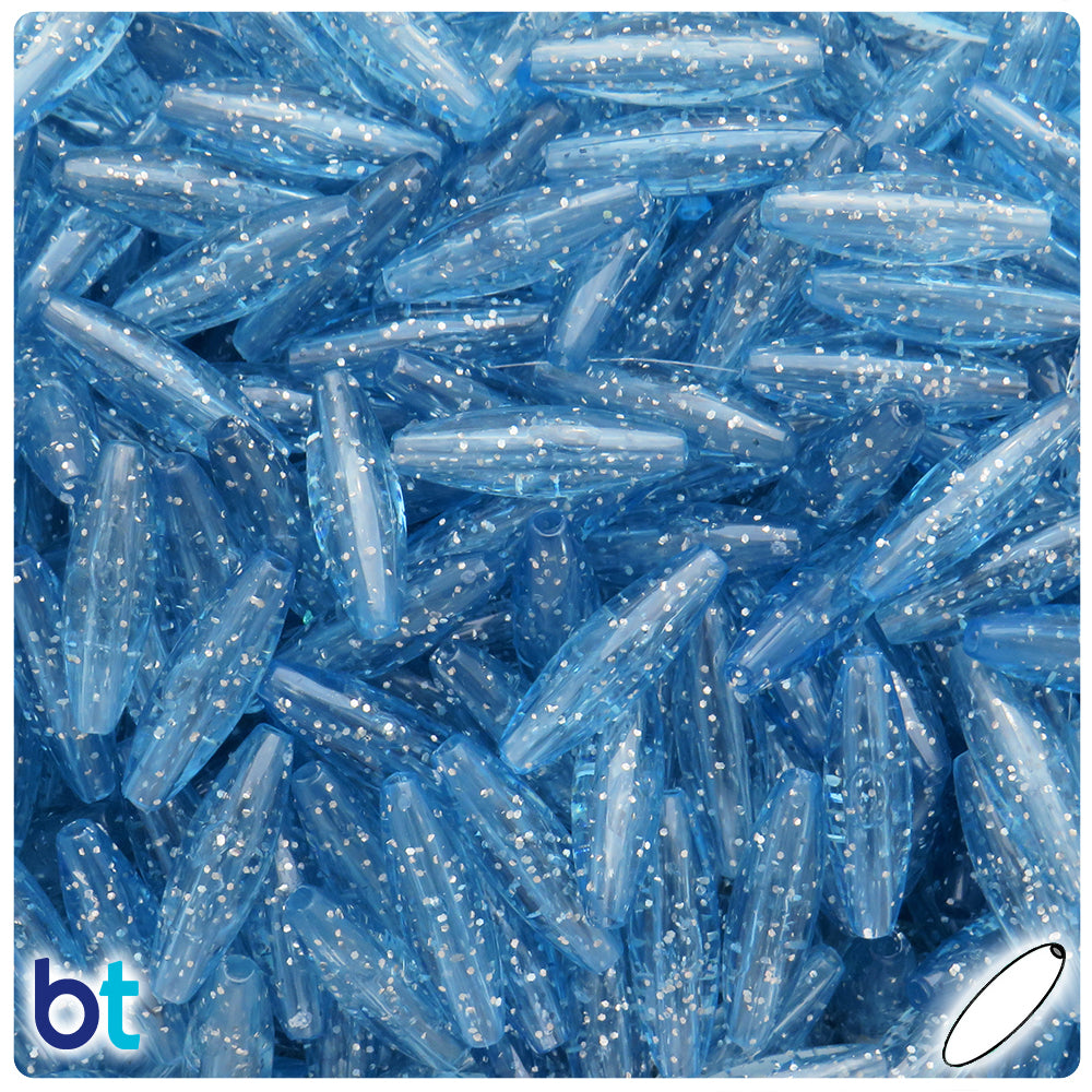 Light Sapphire Sparkle 19mm Spaghetti Plastic Beads (150pcs)