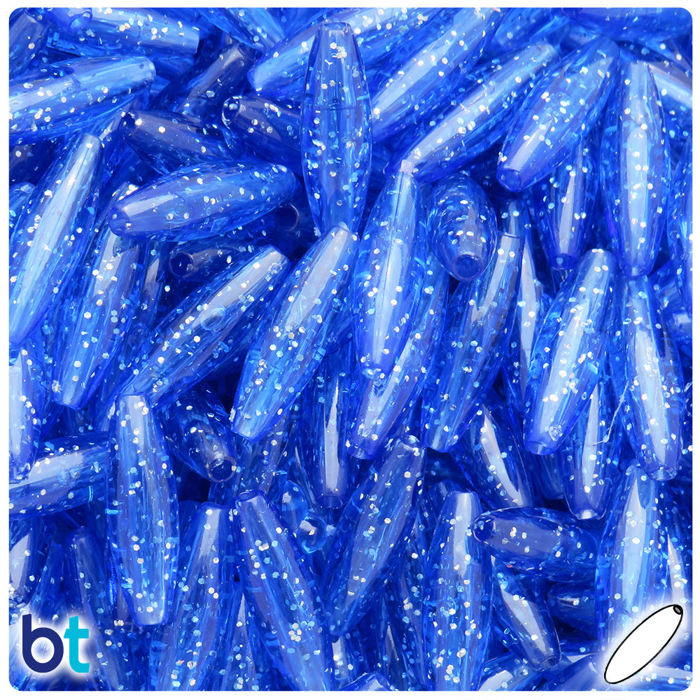 Dark Sapphire Sparkle 19mm Spaghetti Plastic Beads (150pcs)