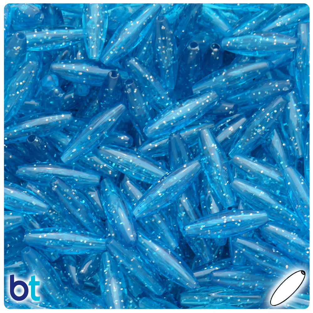 Turquoise Sparkle 19mm Spaghetti Plastic Beads (150pcs)