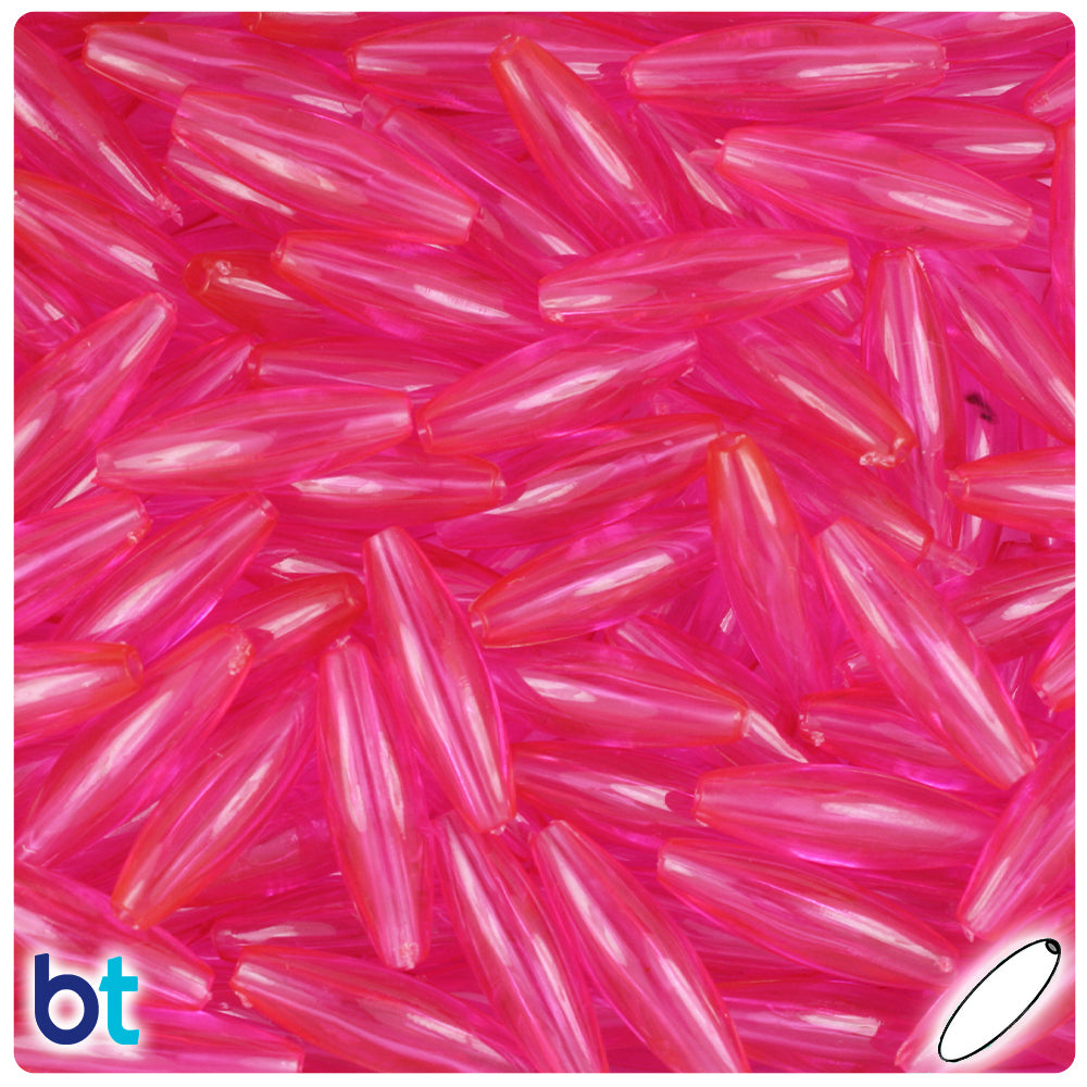 Hot Pink Transparent 19mm Spaghetti Plastic Beads (150pcs)