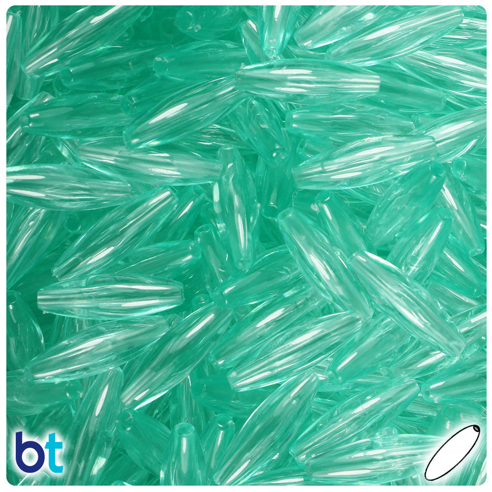 Green Aqua Transparent 19mm Spaghetti Plastic Beads (150pcs)