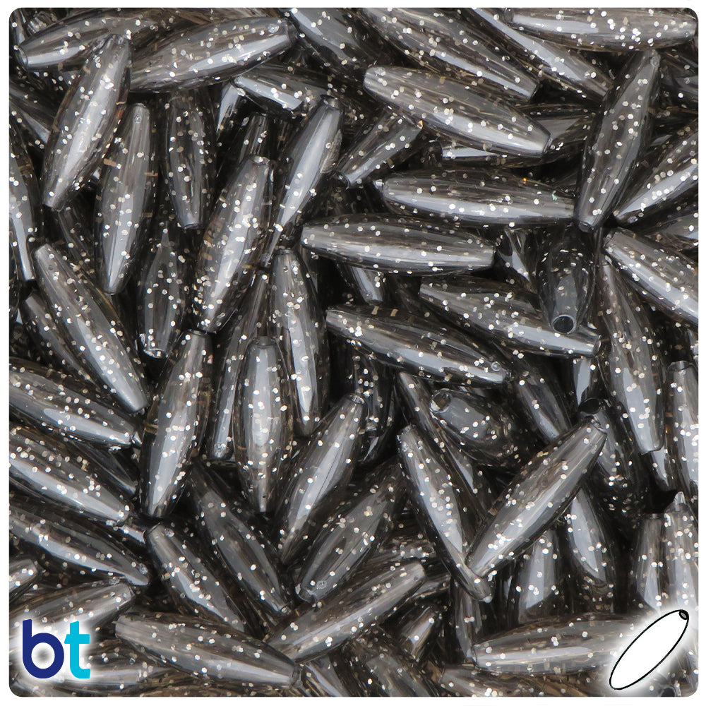 Jet Sparkle 19mm Spaghetti Plastic Beads (150pcs)