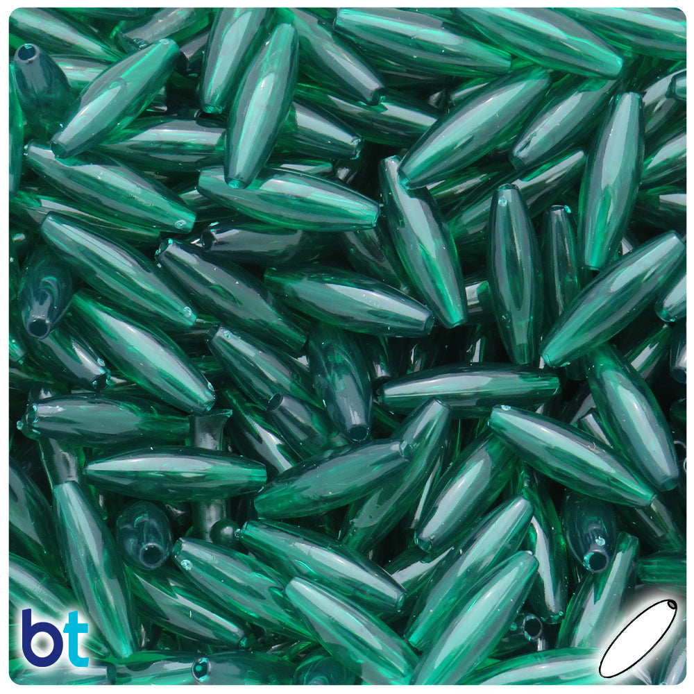 Forest Green Transparent 19mm Spaghetti Plastic Beads (150pcs)