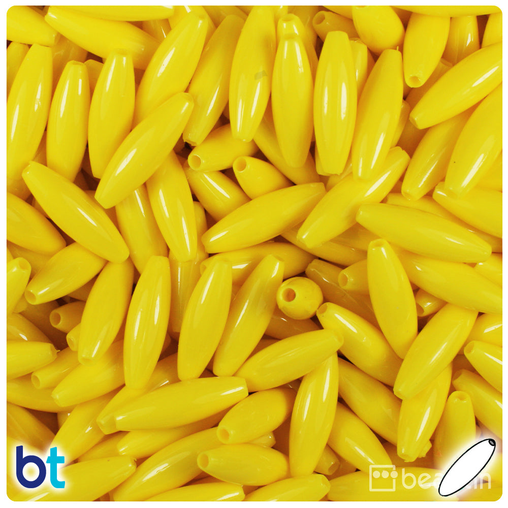 Yellow Opaque 19mm Spaghetti Plastic Beads (150pcs)