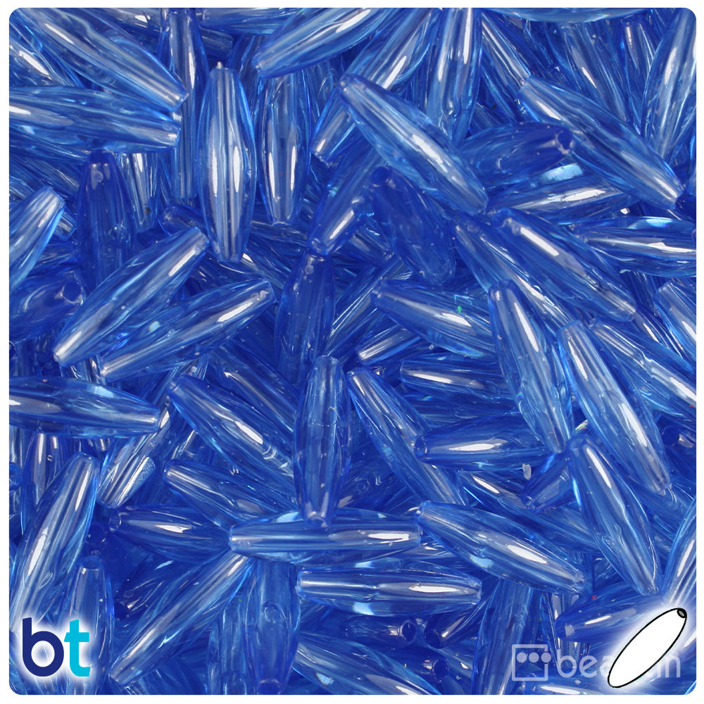 Medium Sapphire Transparent 19mm Spaghetti Plastic Beads (150pcs)