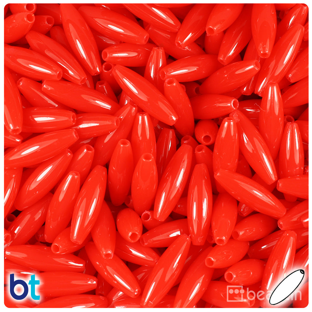 Bright Red Opaque 19mm Spaghetti Plastic Beads (150pcs)
