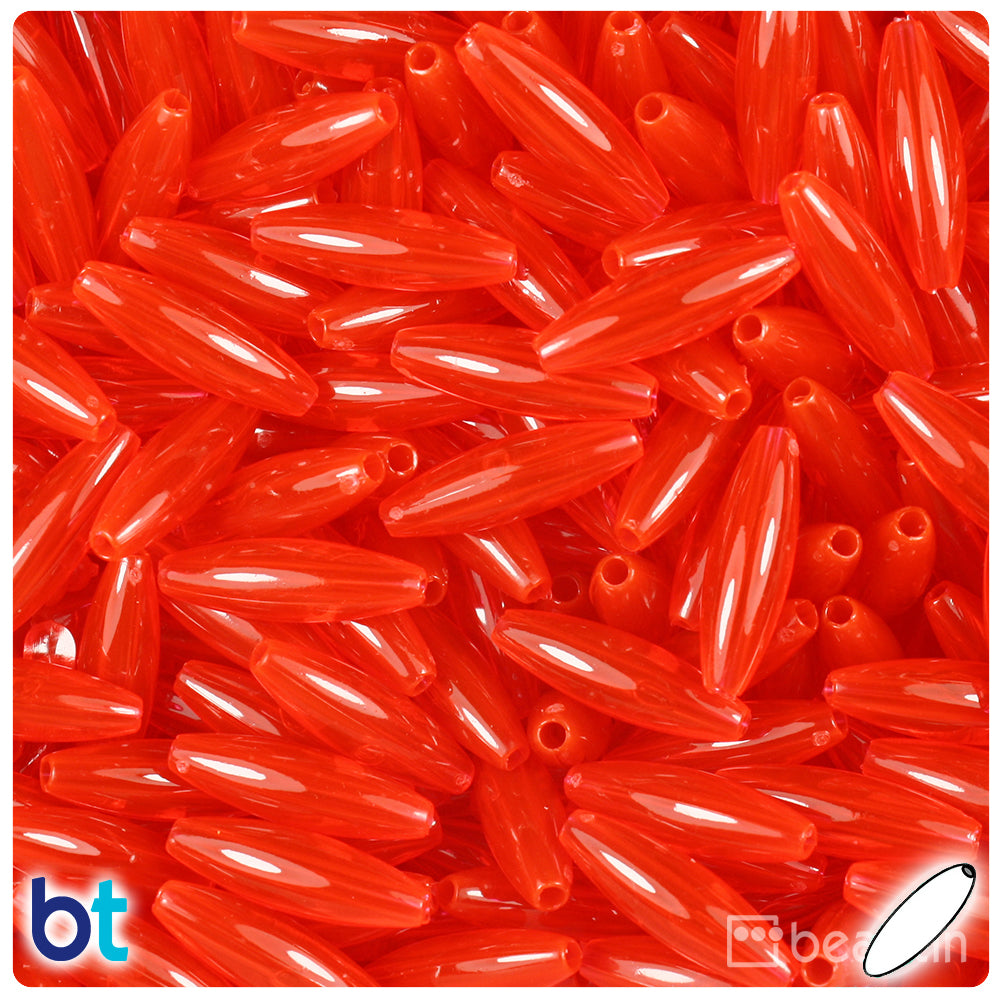 Fire Red Transparent 19mm Spaghetti Plastic Beads (150pcs)