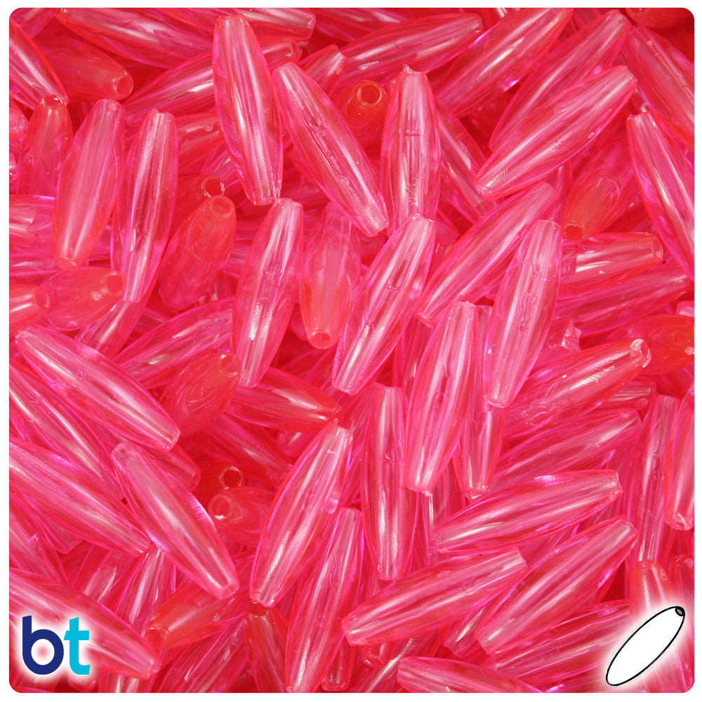 Medium Pink Transparent 19mm Spaghetti Plastic Beads (150pcs)
