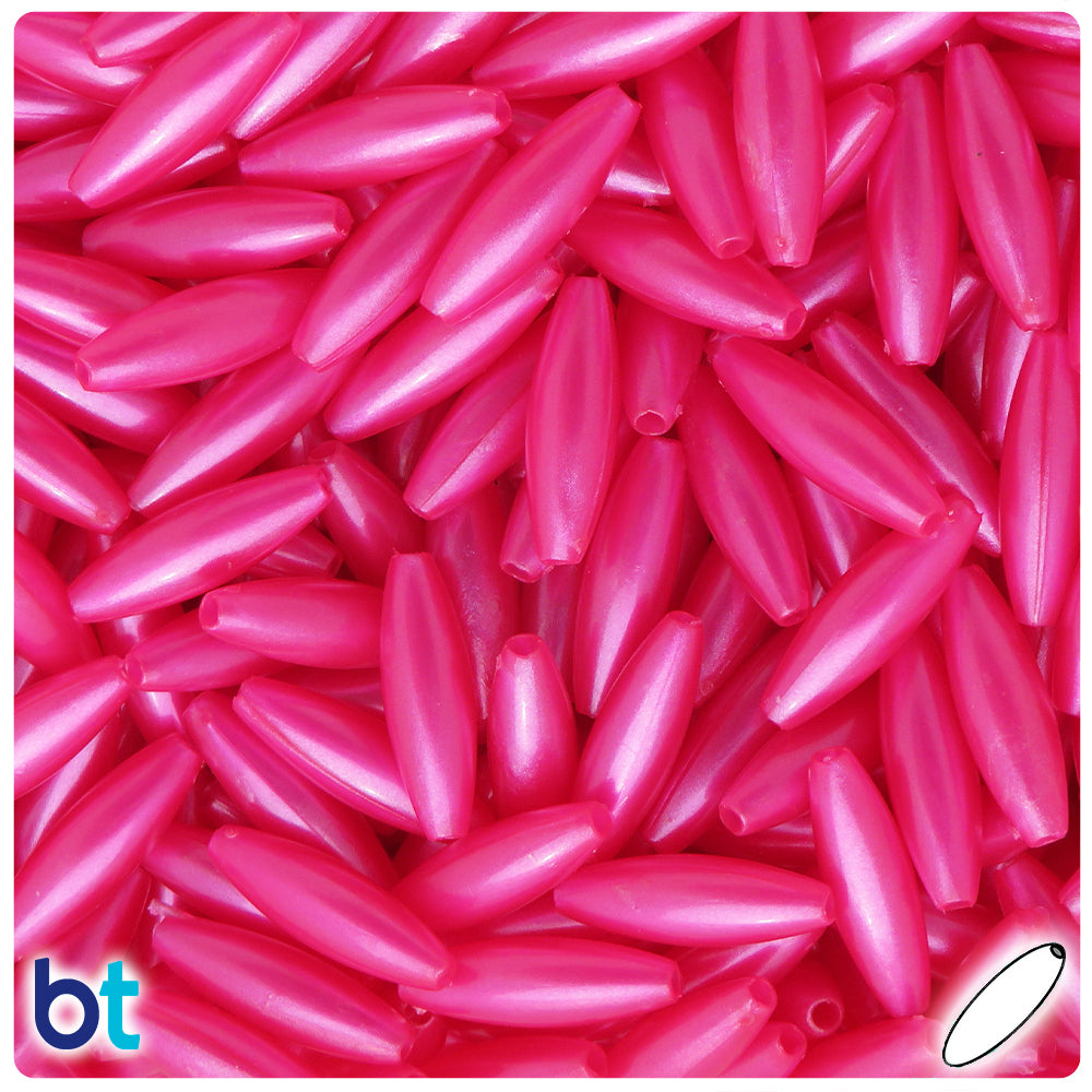 Hot Pink Pearl 19mm Spaghetti Plastic Beads (150pcs)