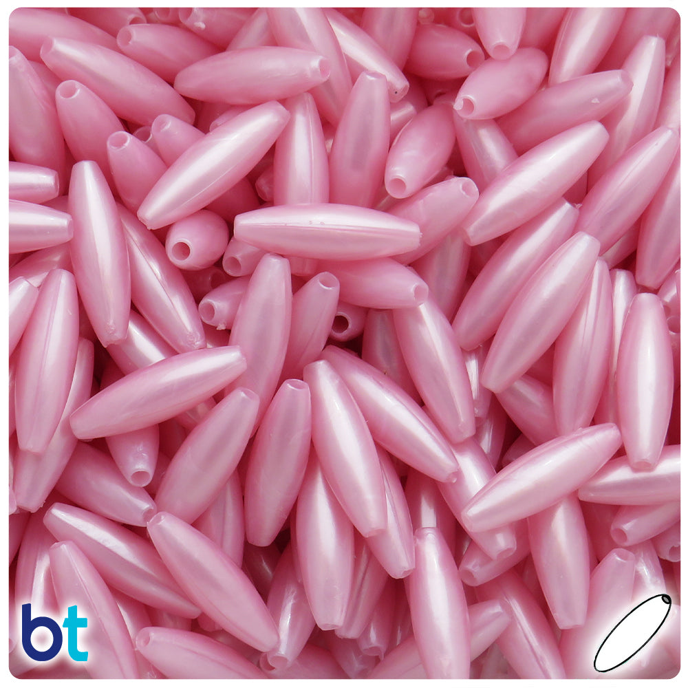Light Pink Pearl 19mm Spaghetti Plastic Beads (150pcs)
