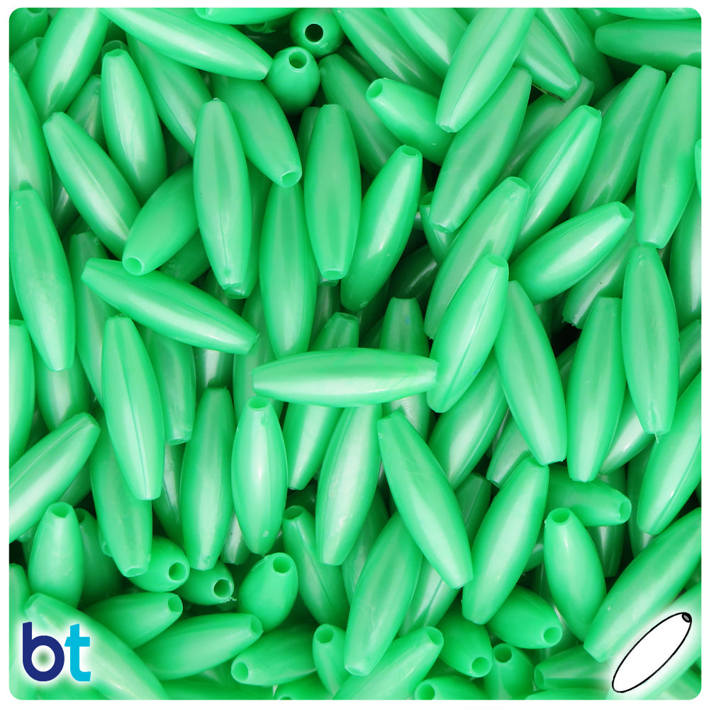 Bright Green Pearl 19mm Spaghetti Plastic Beads (150pcs)