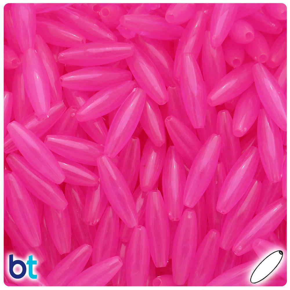 Pink Glow 19mm Spaghetti Plastic Beads (150pcs)