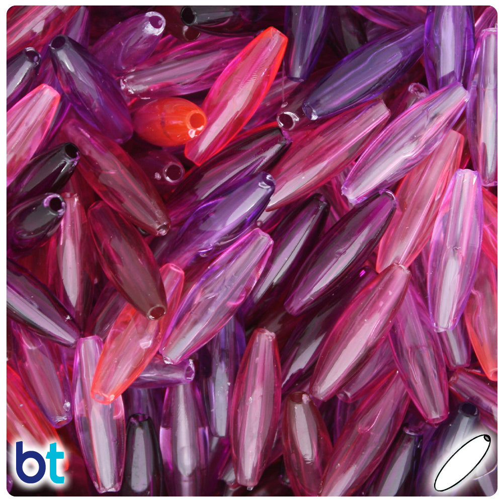 Pink & Purple Transparent Mix 19mm Spaghetti Plastic Beads (150pcs)