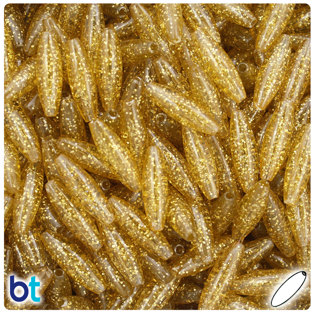 Gold Glimmer 19mm Spaghetti Plastic Beads (150pcs)