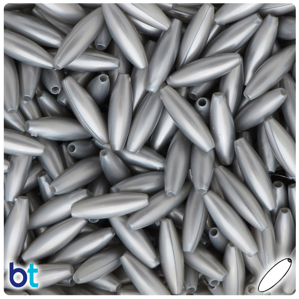 Medium Silver Pearl 19mm Spaghetti Plastic Beads (150pcs)