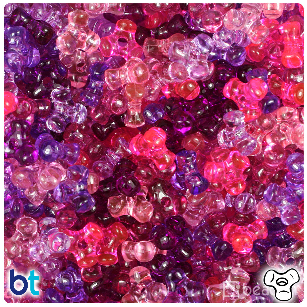 Pink & Purple Transparent Mix 11mm TriBead Plastic Beads (500pcs)