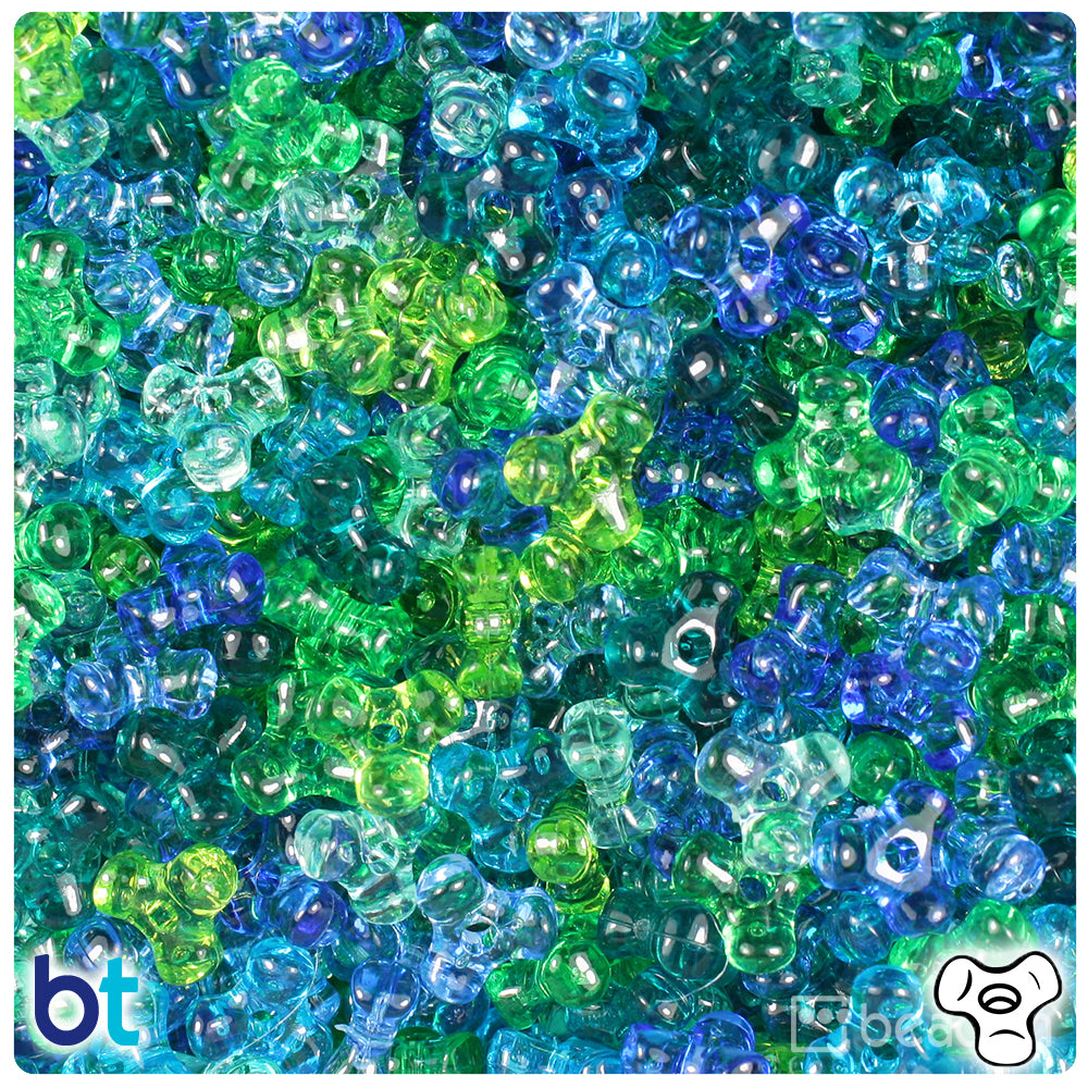 Green & Blue Transparent Mix 11mm TriBead Plastic Beads (500pcs)