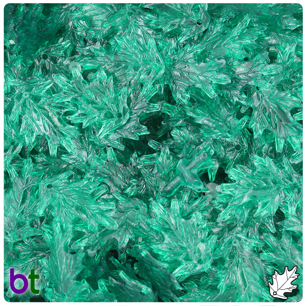 Forest Green Transparent 20mm Plastic Oak Leaves (100pcs)