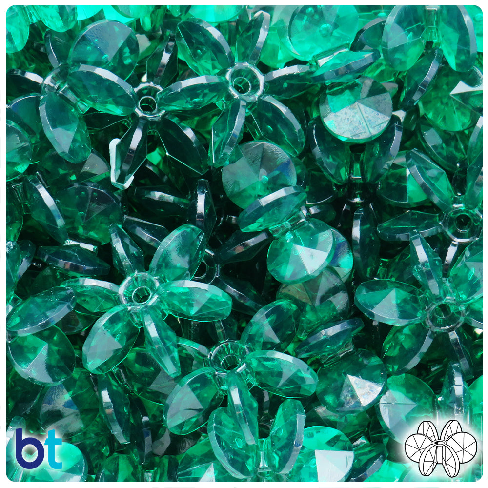Forest Green Transparent 25mm SunBurst Plastic Beads (80pcs)
