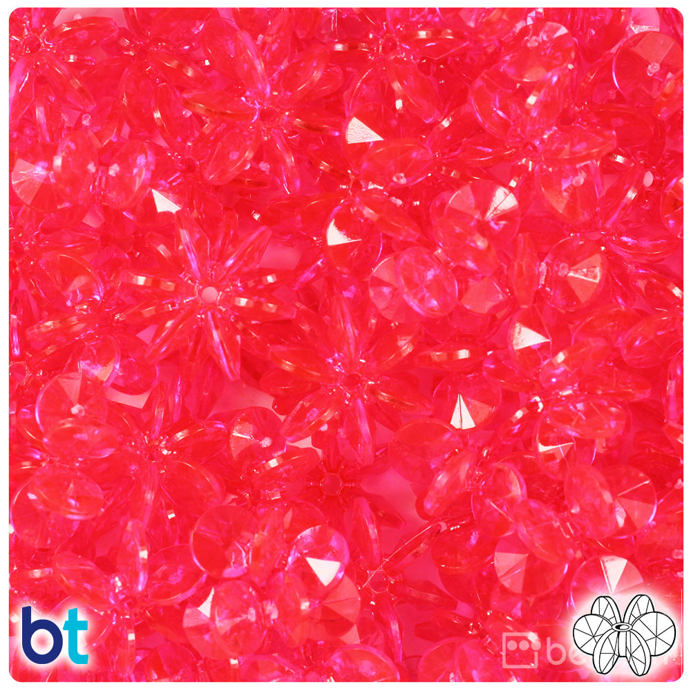Hot Pink Transparent 18mm SunBurst Plastic Beads (135pcs)